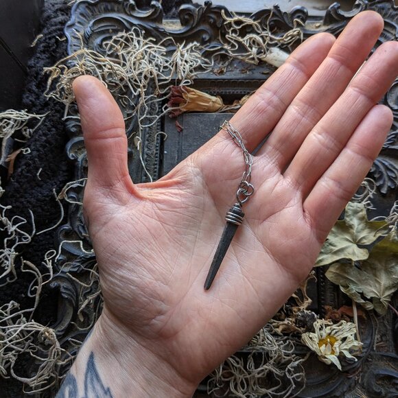 Minimalist Wire Wrap Witch Nail Necklace - Picture 2 of 5